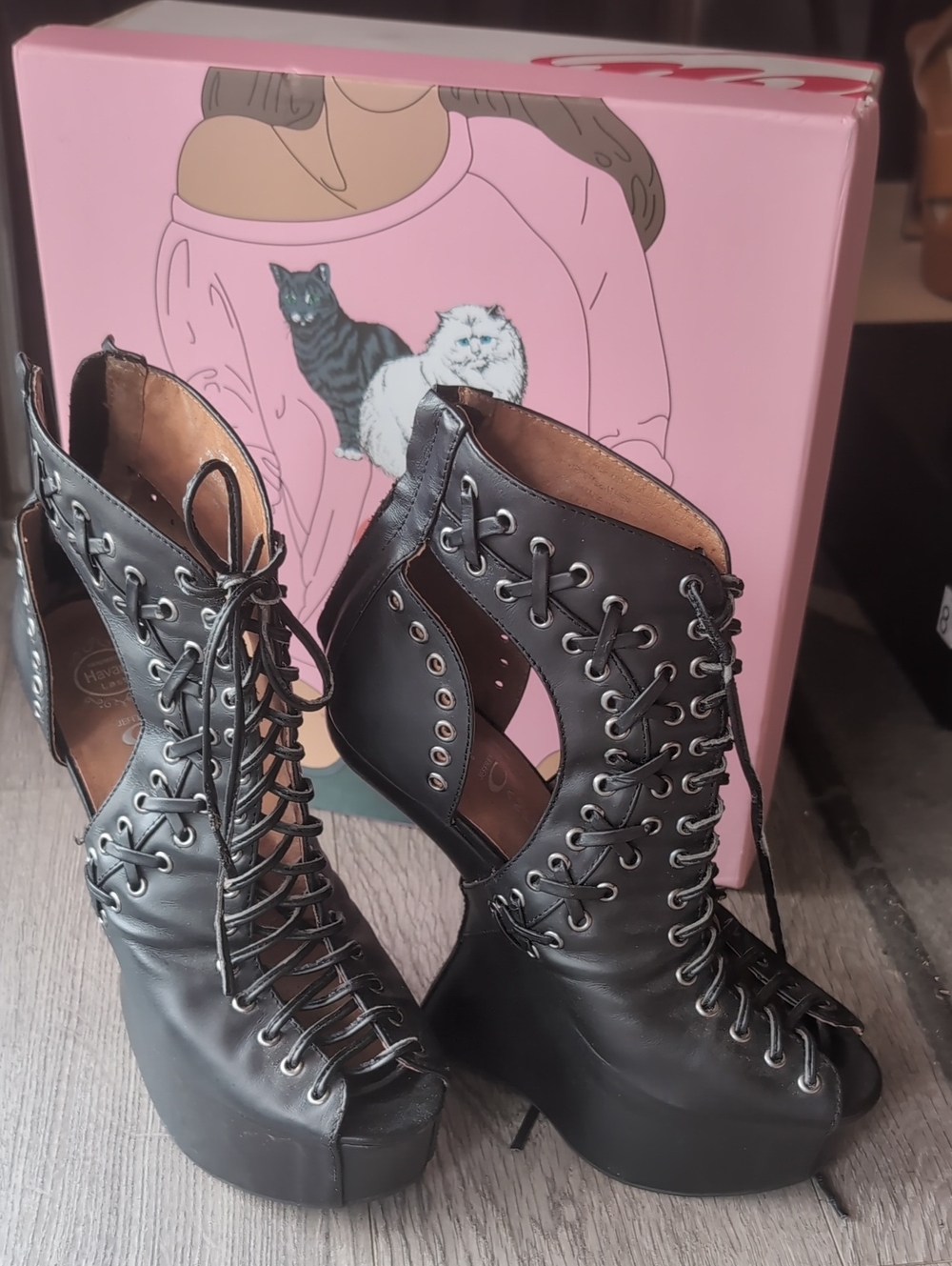 Jeffery Campbell Lace-Up Peep-Toe Platform Heels